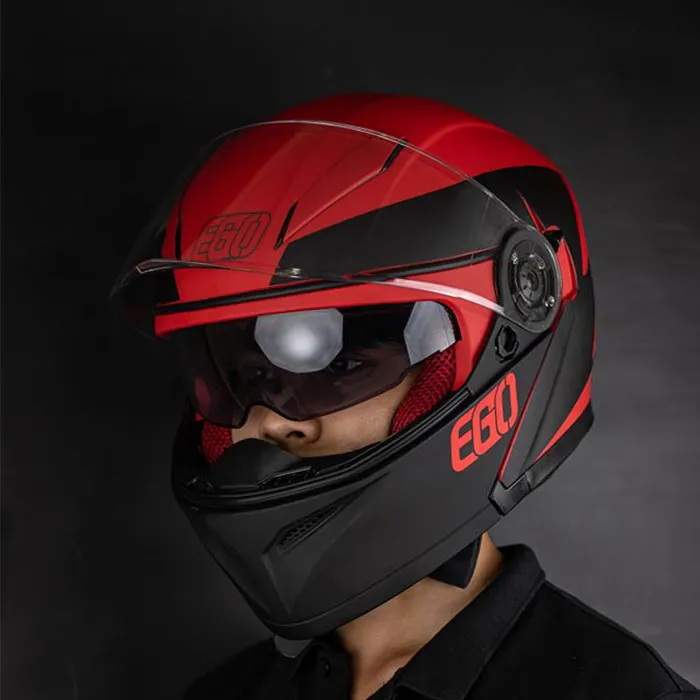 Mũ bảo hiểm Fullface lật hàm EGO E9 V1 Đen Nhám Đỏ