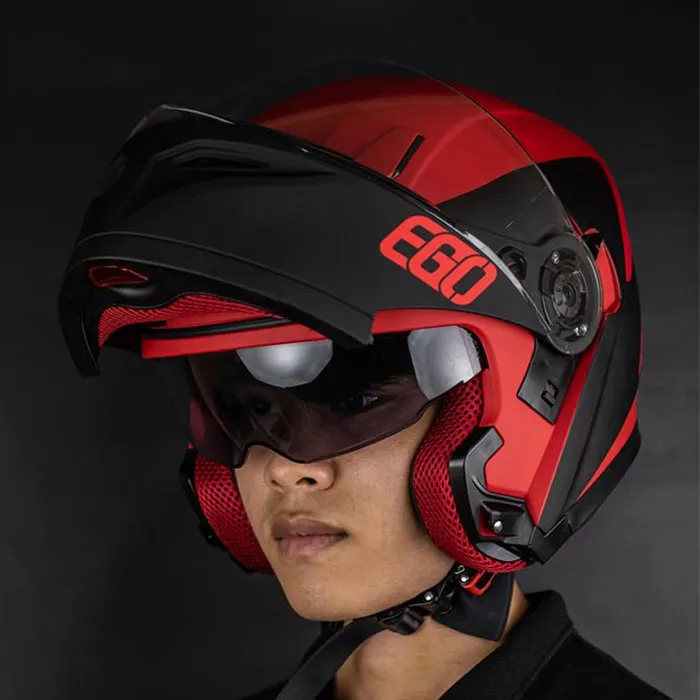 Mũ bảo hiểm Fullface lật hàm EGO E9 V1 Đen Nhám Đỏ