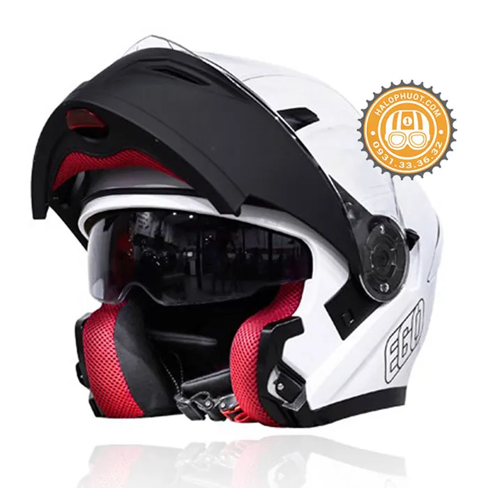 Mũ bảo hiểm Fullface lật hàm EGO E9 Trắng