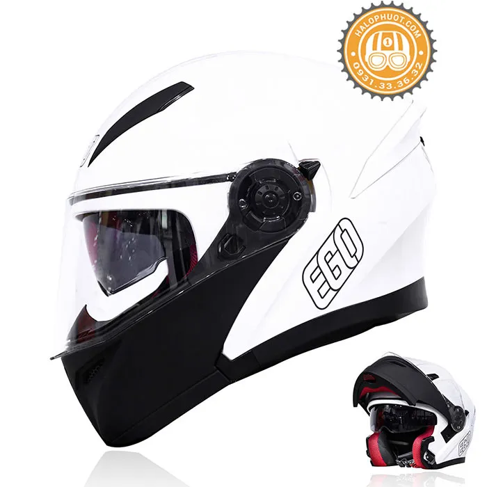 Mũ bảo hiểm Fullface lật hàm EGO E9 Trắng