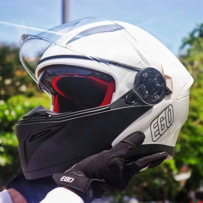 Mũ bảo hiểm Fullface lật hàm EGO E9 Trắng
