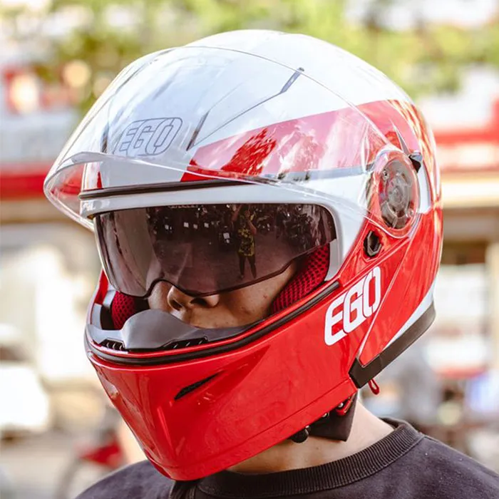Mũ bảo hiểm Fullface lật hàm EGO E9 V1 Trắng Bóng Đỏ 