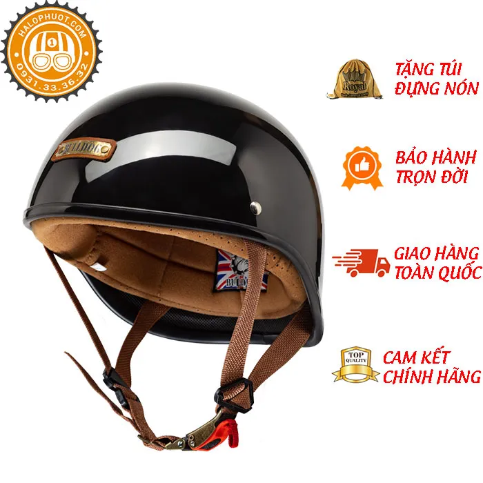 Nón nửa đầu Bulldog GANG Đen Bóng