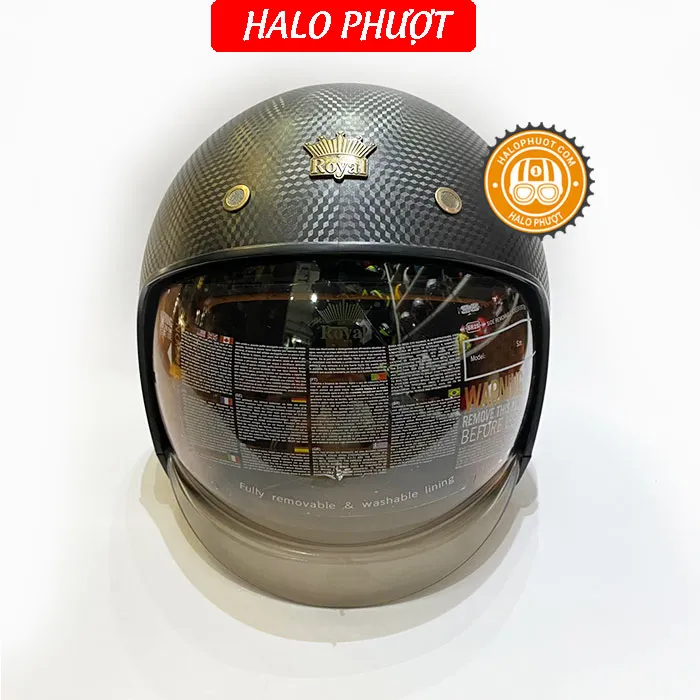 Mũ bảo hiểm Royal M139 kính âm Đen vân carbon