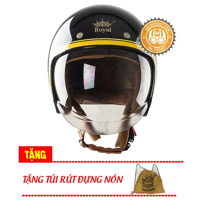 Mũ bảo hiểm Royal M139 kính âm tem V10 Đen viền Vàng