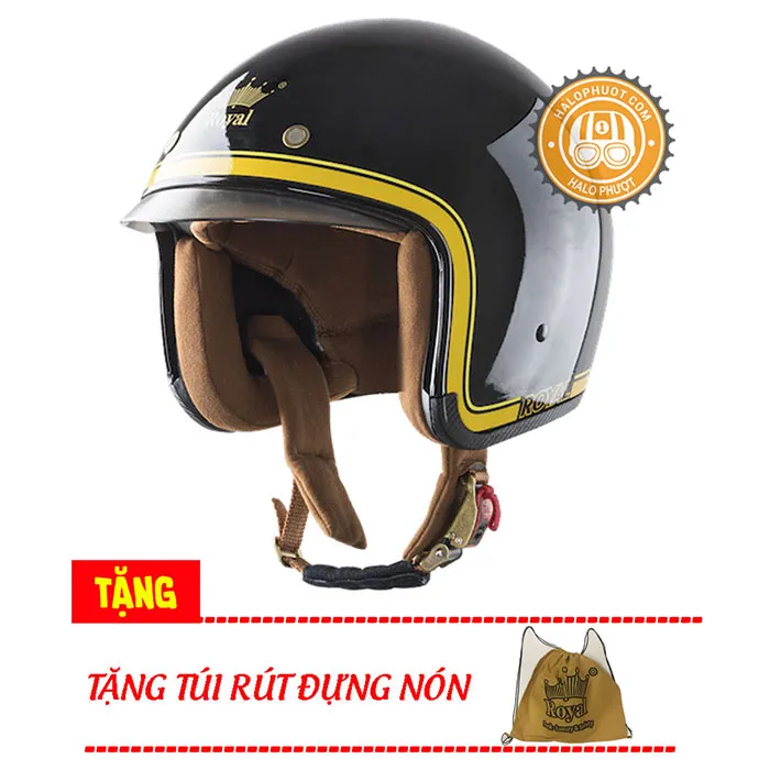 Mũ bảo hiểm Royal M139 kính âm tem V10 Đen viền Vàng
