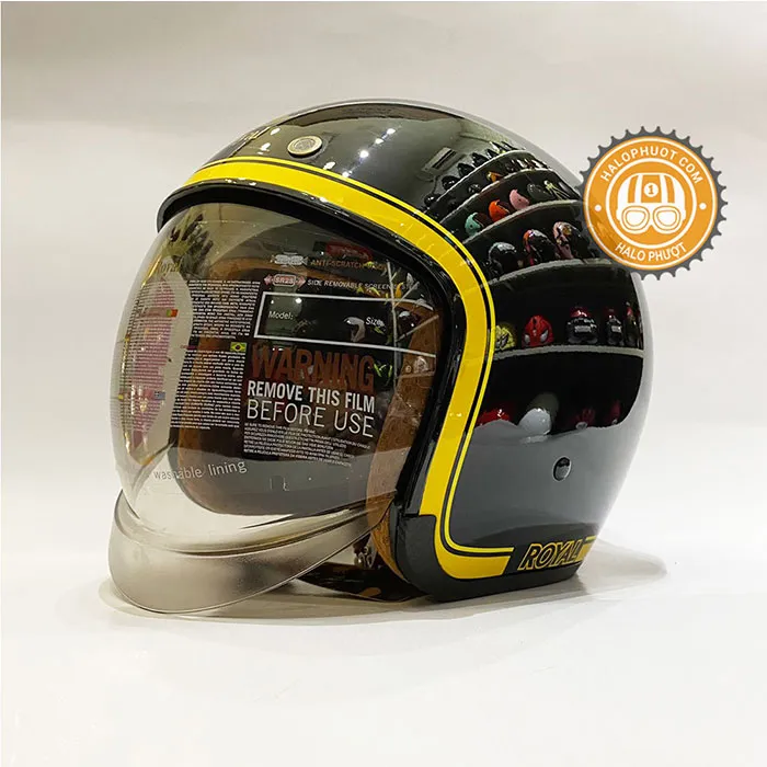 Mũ bảo hiểm Royal M139 kính âm tem V10 Đen viền Vàng