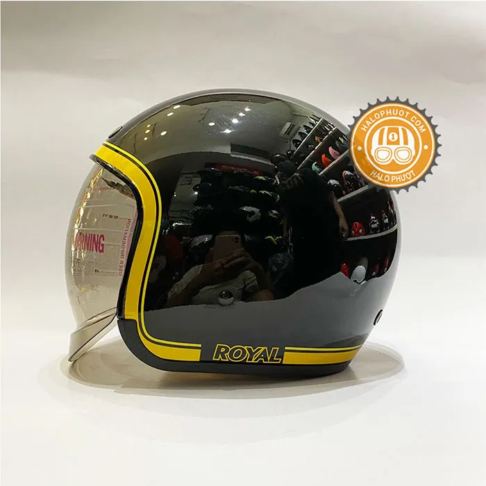 Mũ bảo hiểm Royal M139 kính âm tem V10 Đen viền Vàng
