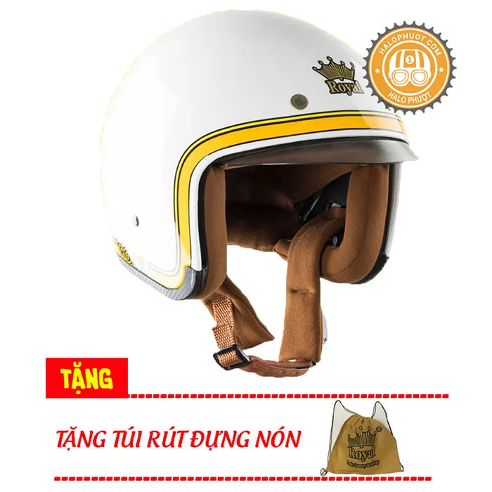 Mũ bảo hiểm Royal M139 kính âm tem V10 Trắng viền Vàng
