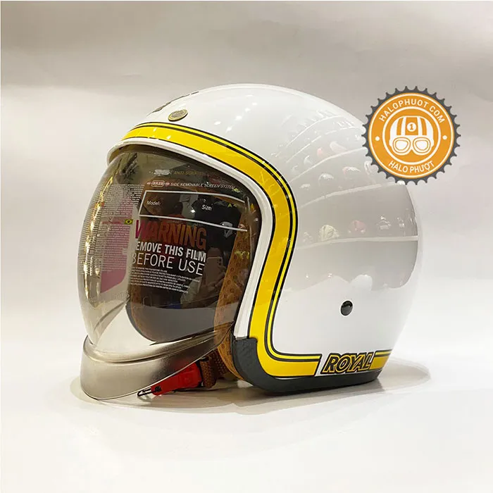 Mũ bảo hiểm Royal M139 kính âm tem V10 Trắng viền Vàng