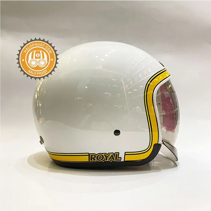 Mũ bảo hiểm Royal M139 kính âm tem V10 Trắng viền Vàng
