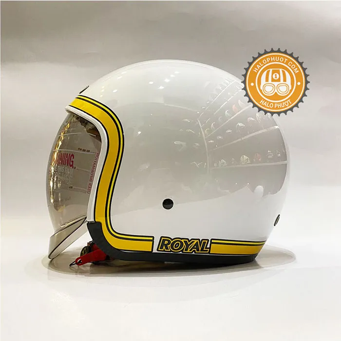 Mũ bảo hiểm Royal M139 kính âm tem V10 Trắng viền Vàng