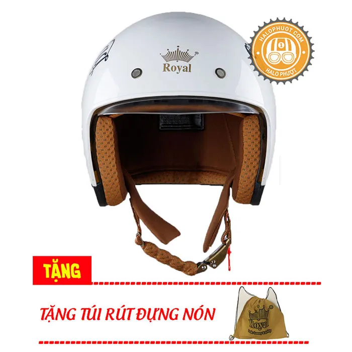 Mũ bảo hiểm Royal M139 kính âm tem V5 Trắng chữ đen