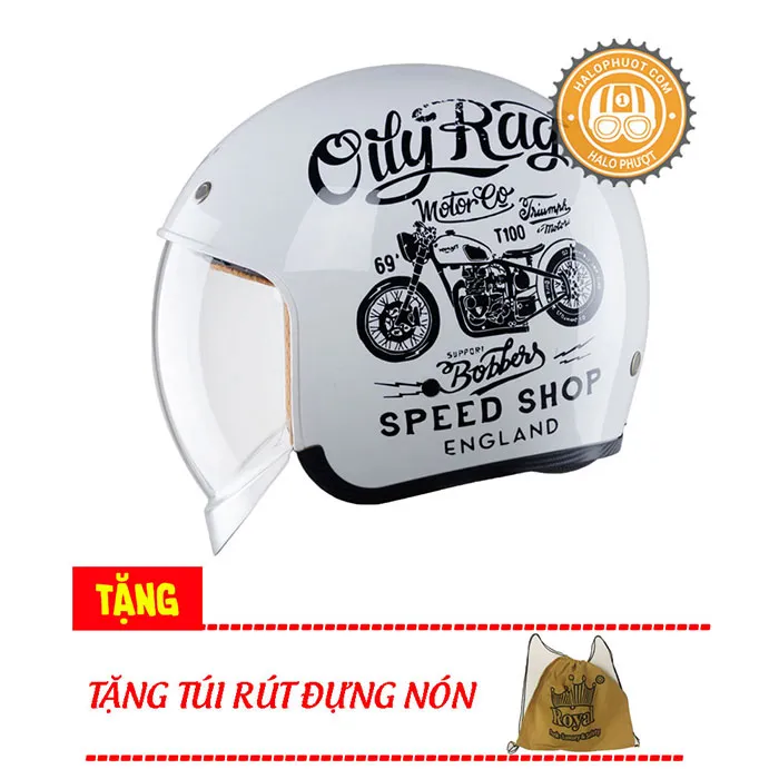 Mũ bảo hiểm Royal M139 kính âm tem V5 Trắng chữ đen