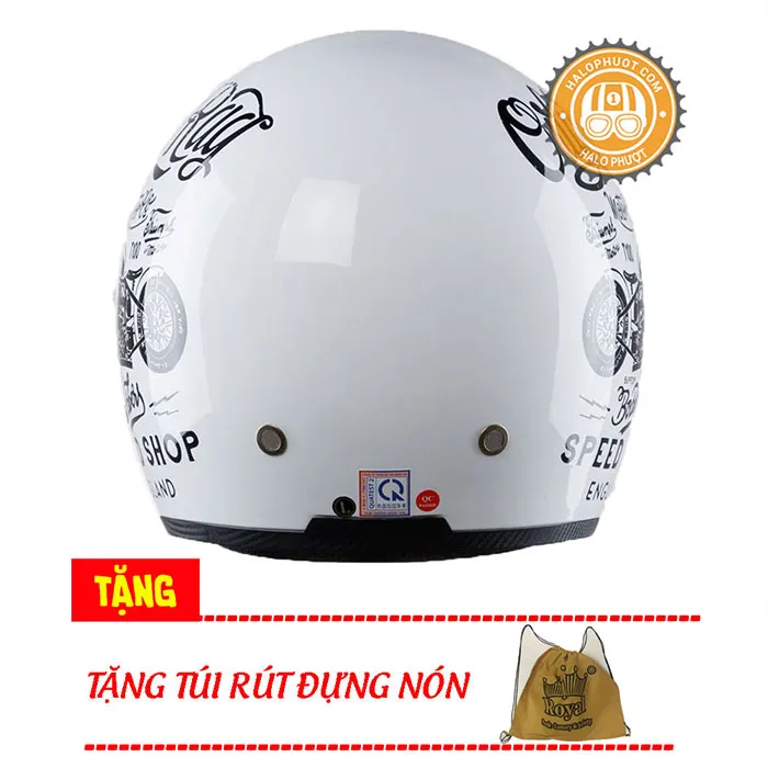 Mũ bảo hiểm Royal M139 kính âm tem V5 Trắng chữ đen