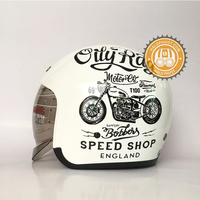 Mũ bảo hiểm Royal M139 kính âm tem V5 Trắng chữ đen