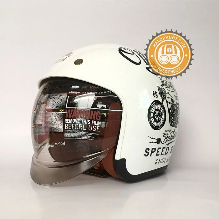 Mũ bảo hiểm Royal M139 kính âm tem V5 Trắng chữ đen