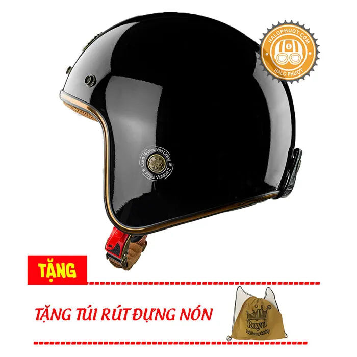 Mũ 3/4 Royal M20C Ruby Đen Bóng