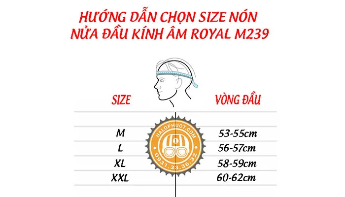 (Tặng Tai Mèo) Nón Nửa Đầu Kính Âm Royal M239 Vàng Cam
