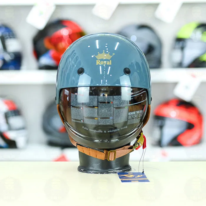 (Tặng Tai Mèo) Nón Nửa Đầu Kính Âm Royal M239 Xanh Xi Măng