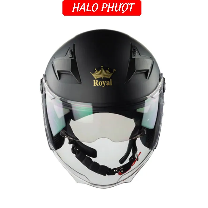 ( Tặng Tem KYT ) Nón bảo hiểm 3/4 2 kính Royal M268 - Đen Nhám