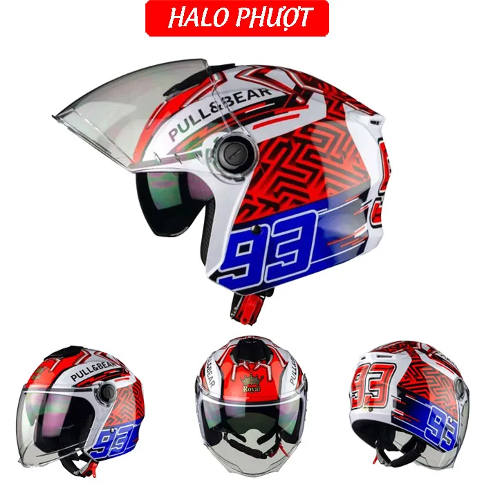 ( Tặng Tem KYT ) Nón bảo hiểm 3/4 2 kính Royal M668 (XH01 2 kính) - Tem Pull Bear 93