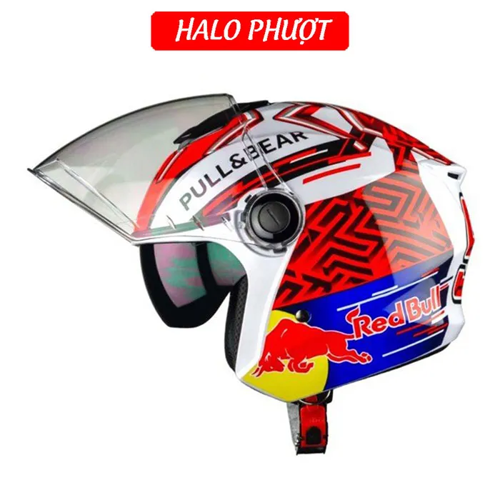 Nón bảo hiểm 3/4 2 kính Royal M668 - Tem Red Bull