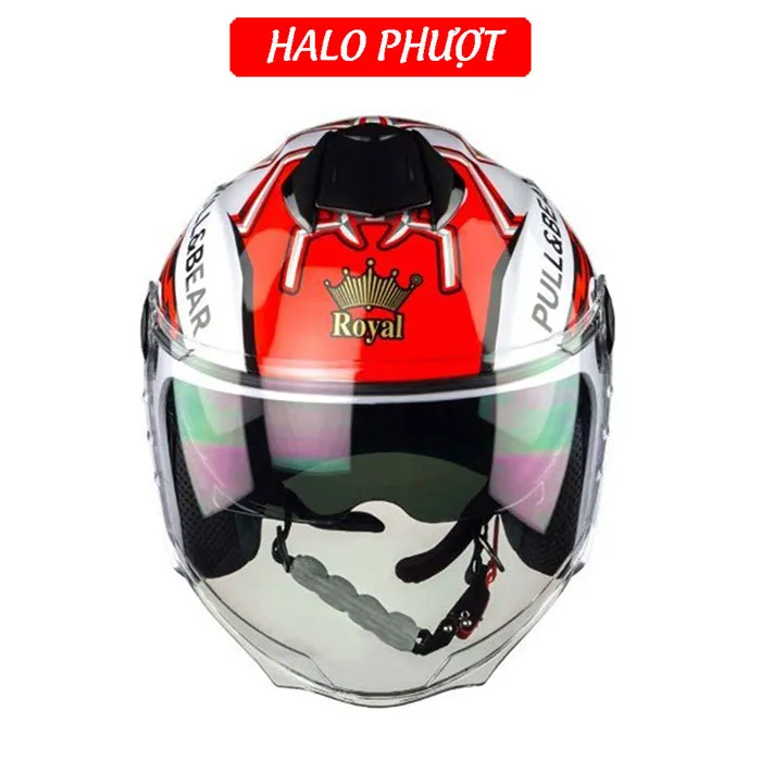Nón bảo hiểm 3/4 2 kính Royal M668 - Tem Red Bull