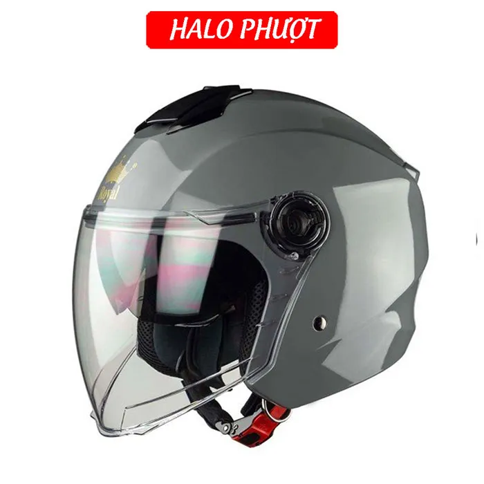 ( Tặng Tem KYT ) Nón bảo hiểm 3/4 2 kính Royal M668 (XH01 2 kính) - Xám Bóng