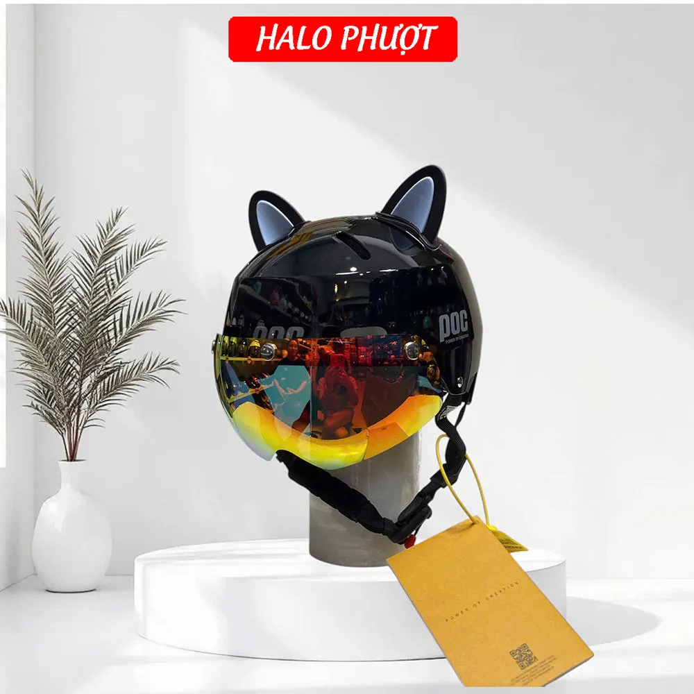 Mũ Bảo Hiểm POC P05 Độ Kính Hít Nam Châm Chuẩn Xe Máy Màu Đen Bóng