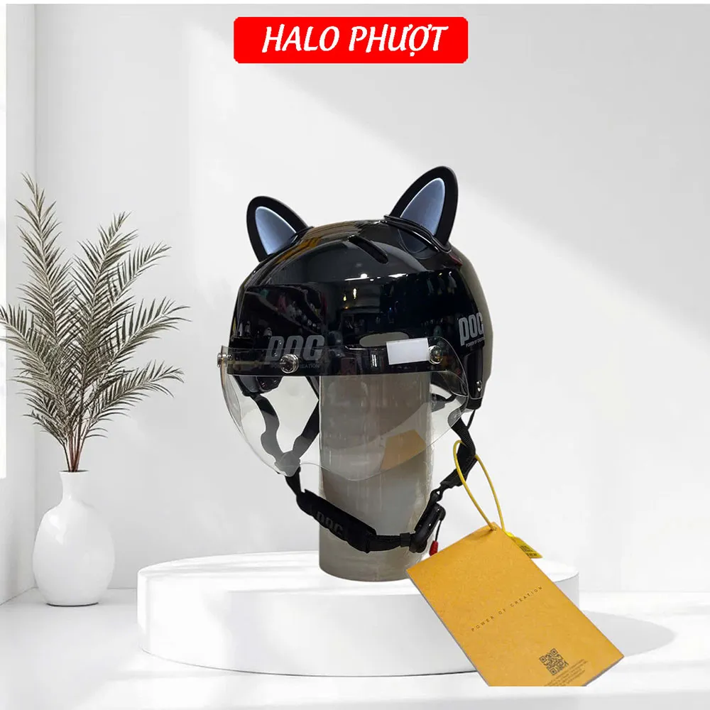 Mũ Bảo Hiểm POC P05 Độ Kính Hít Nam Châm Chuẩn Xe Máy Màu Đen Bóng