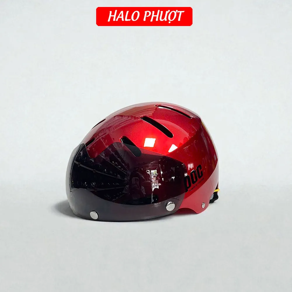 Mũ Bảo Hiểm POC P05 Độ Kính Hít Nam Châm Chuẩn Xe Máy Màu Đỏ Kẹo