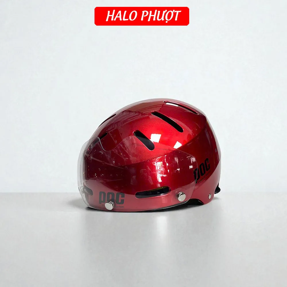 Mũ Bảo Hiểm POC P05 Độ Kính Hít Nam Châm Chuẩn Xe Máy Màu Đỏ Kẹo