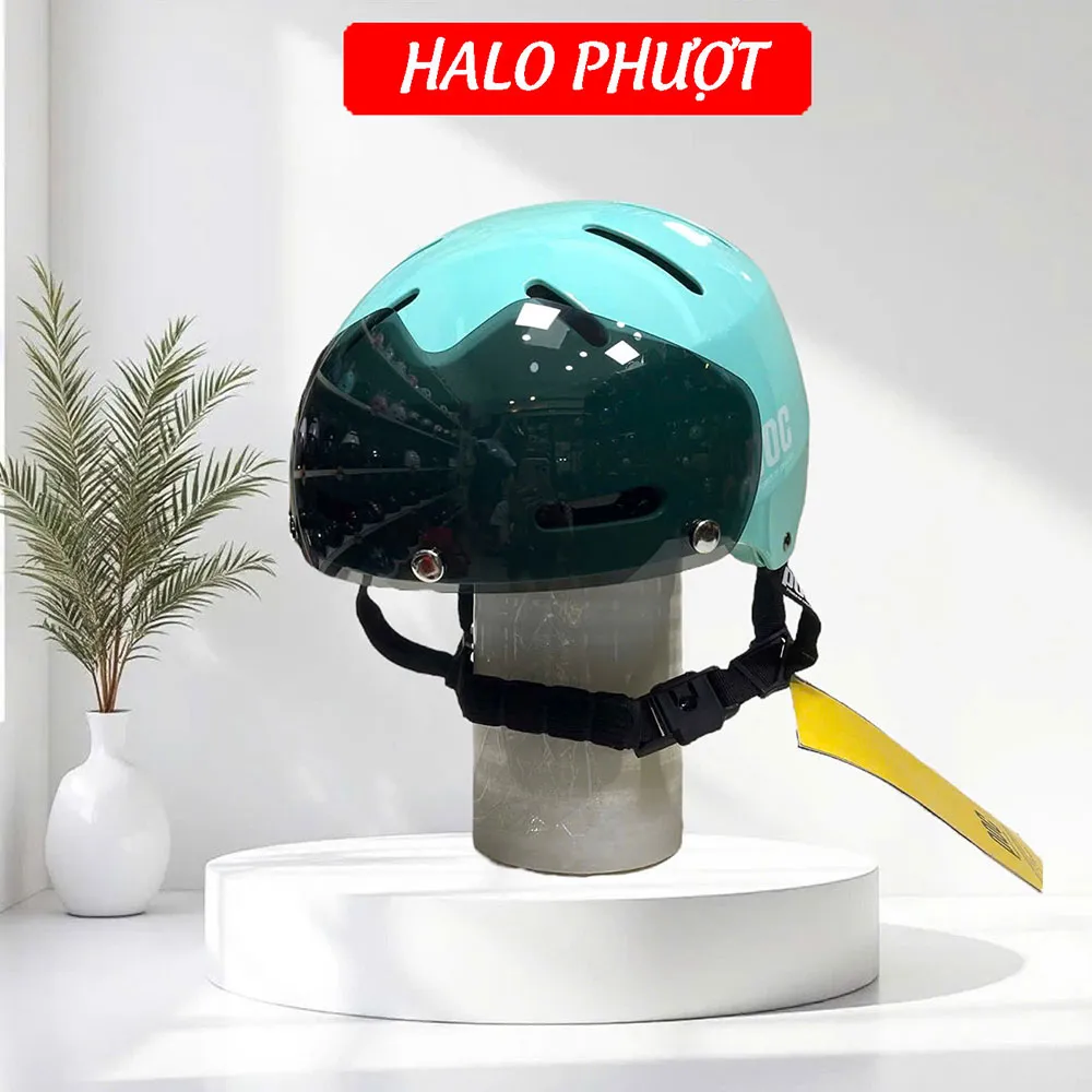 Mũ Bảo Hiểm POC P05 Độ Kính Hít Nam Châm Chuẩn Xe Máy Màu Mint