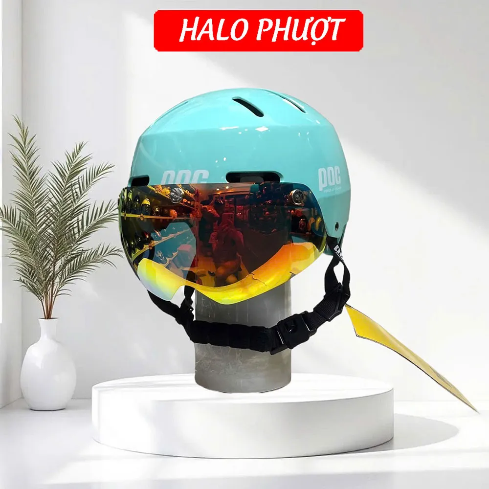 Mũ Bảo Hiểm POC P05 Độ Kính Hít Nam Châm Chuẩn Xe Máy Màu Mint
