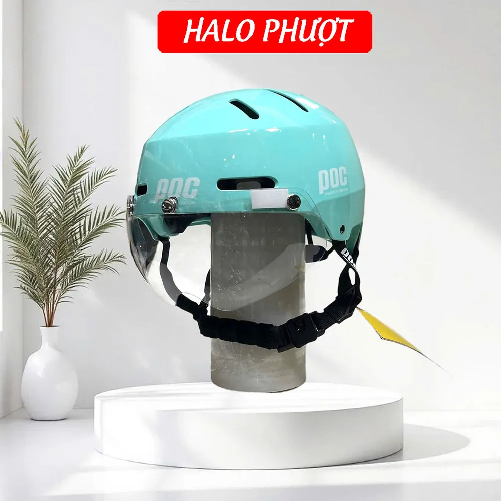 Mũ Bảo Hiểm POC P05 Độ Kính Hít Nam Châm Chuẩn Xe Máy Màu Mint