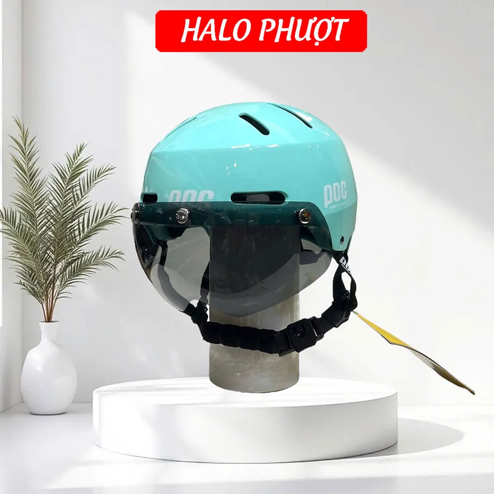 Mũ Bảo Hiểm POC P05 Độ Kính Hít Nam Châm Chuẩn Xe Máy Màu Mint
