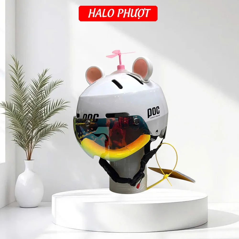 Mũ Bảo Hiểm POC P05 Độ Kính Hít Nam Châm Chuẩn Xe Máy Màu Trắng Bóng