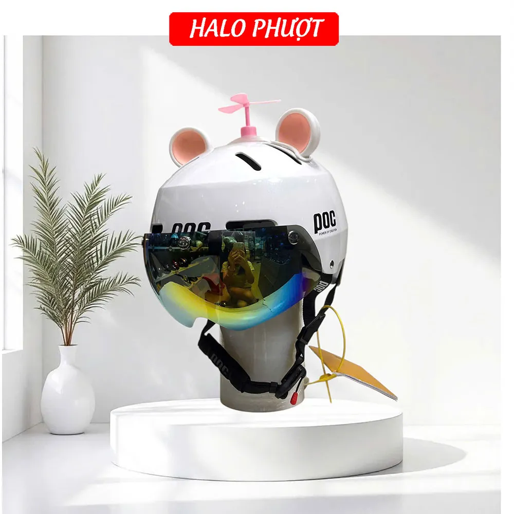 Mũ Bảo Hiểm POC P05 Độ Kính Hít Nam Châm Chuẩn Xe Máy Màu Trắng Bóng