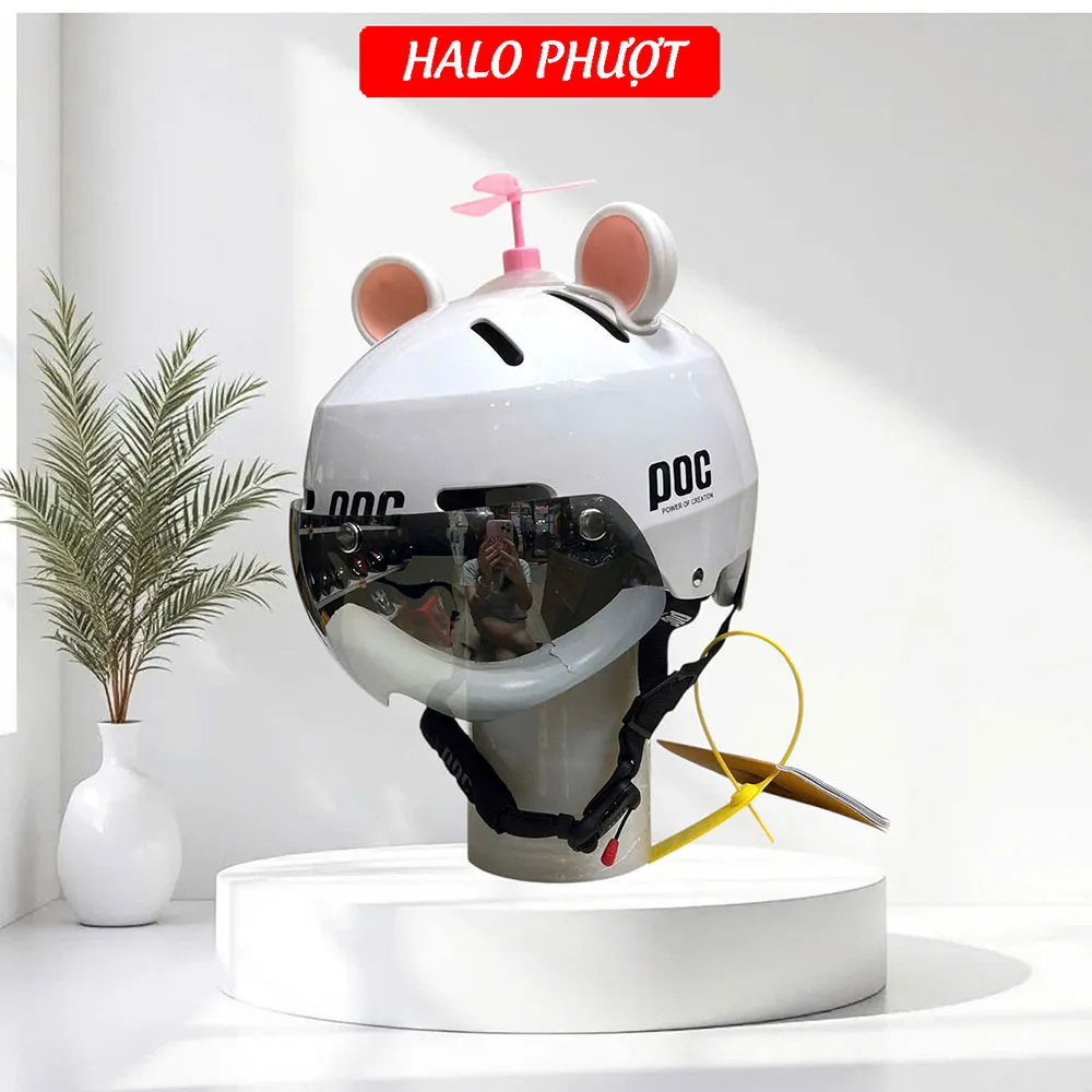 Mũ Bảo Hiểm POC P05 Độ Kính Hít Nam Châm Chuẩn Xe Máy Màu Trắng Bóng