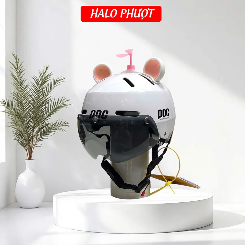 Mũ Bảo Hiểm POC P05 Độ Kính Hít Nam Châm Chuẩn Xe Máy Màu Trắng Bóng