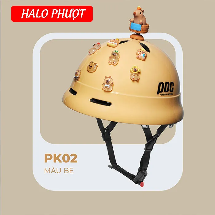 Nón POC PK02 Màu Kem Beige (Tặng tai mèo)