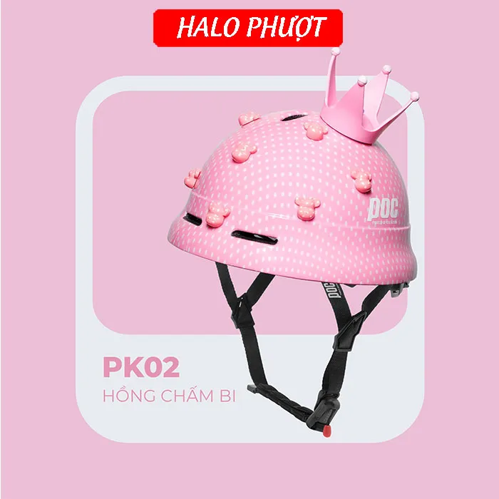 Nón POC PK02 Hồng Chấm Bi (Tặng tai mèo)