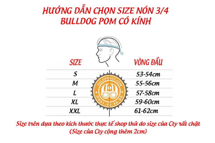 Mũ bảo hiểm 3/4 Bulldog POM Vàng (Tặng khóa số)