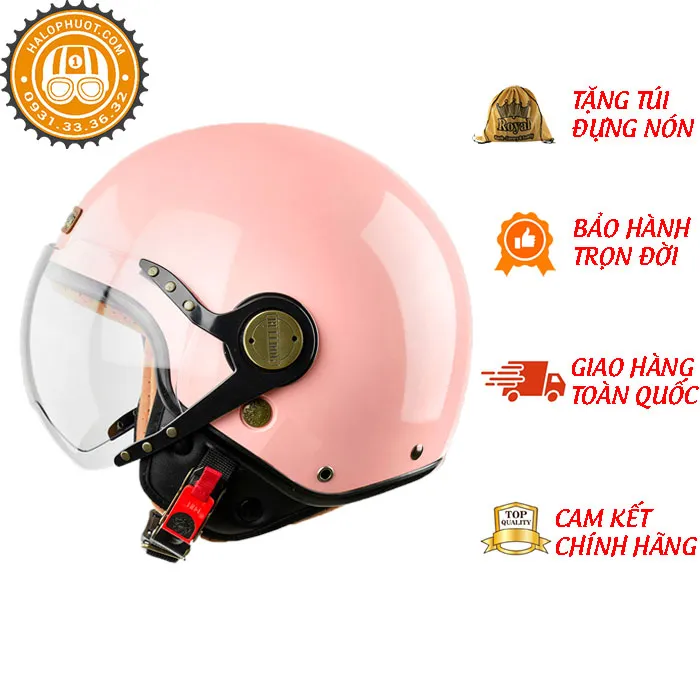 Mũ bảo hiểm 3/4 Bulldog POM Hồng (Tặng khóa số)