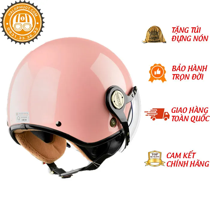Mũ bảo hiểm 3/4 Bulldog POM Hồng (Tặng khóa số)