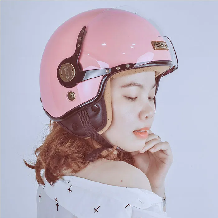 Mũ bảo hiểm 3/4 Bulldog POM Hồng (Tặng khóa số)