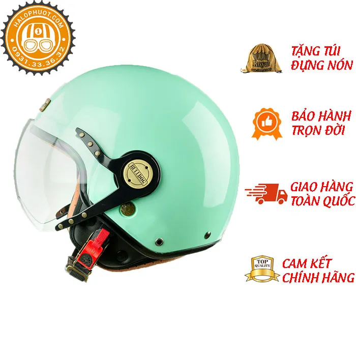 Mũ bảo hiểm 3/4 Bulldog POM Xanh Lá (Tặng khóa số)