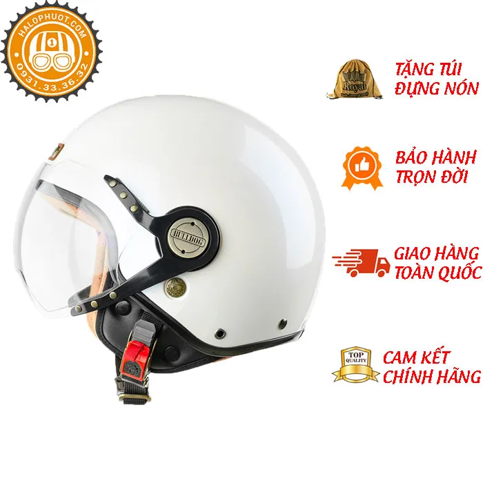 Mũ bảo hiểm 3/4 Bulldog POM Trắng (Tặng khóa số)