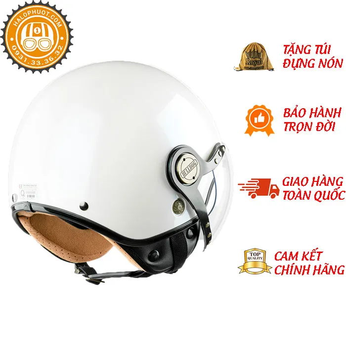 Mũ bảo hiểm 3/4 Bulldog POM Trắng (Tặng khóa số)